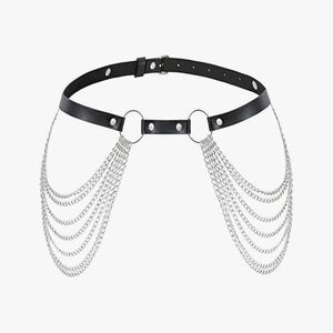 Punk Leather Chain Belt Black Layered Body Chain Jewelry Accessory